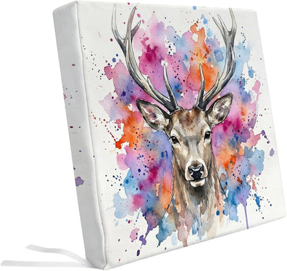 Elk Indoor/Outdoor Seat Cushions Cover, Pink Purple Blue Watercolor Splashes Splatter Animal Waterproof Patio Chaise Lounge Cushion Cover for Beach Pool Side Chair Cushions 24''x24''x2pcs