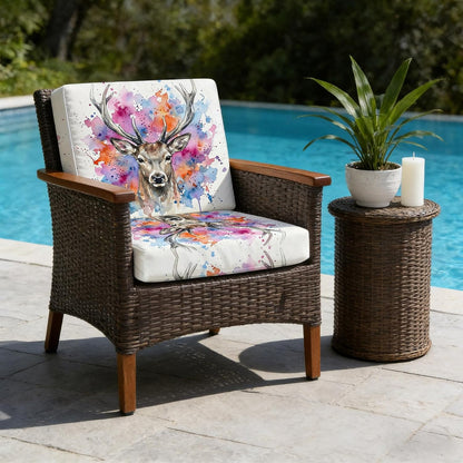 Elk Indoor/Outdoor Seat Cushions Cover, Pink Purple Blue Watercolor Splashes Splatter Animal Waterproof Patio Chaise Lounge Cushion Cover for Beach Pool Side Chair Cushions 24''x24''x2pcs