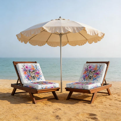 Elk Indoor/Outdoor Seat Cushions Cover, Pink Purple Blue Watercolor Splashes Splatter Animal Waterproof Patio Chaise Lounge Cushion Cover for Beach Pool Side Chair Cushions 24''x24''x2pcs