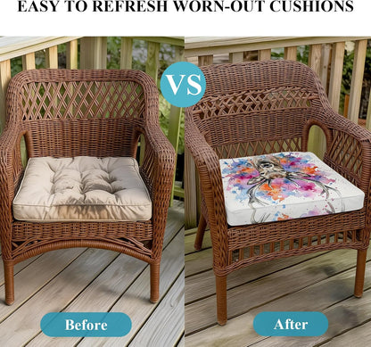 Elk Indoor/Outdoor Seat Cushions Cover, Pink Purple Blue Watercolor Splashes Splatter Animal Waterproof Patio Chaise Lounge Cushion Cover for Beach Pool Side Chair Cushions 24''x24''x2pcs