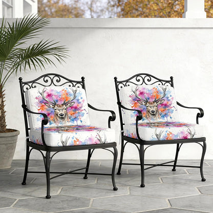 Elk Indoor/Outdoor Seat Cushions Cover, Pink Purple Blue Watercolor Splashes Splatter Animal Waterproof Patio Chaise Lounge Cushion Cover for Beach Pool Side Chair Cushions 24''x24''x2pcs