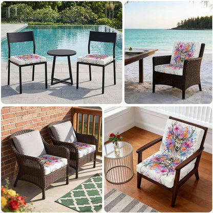 Elk Indoor/Outdoor Seat Cushions Cover, Pink Purple Blue Watercolor Splashes Splatter Animal Waterproof Patio Chaise Lounge Cushion Cover for Beach Pool Side Chair Cushions 24''x24''x2pcs