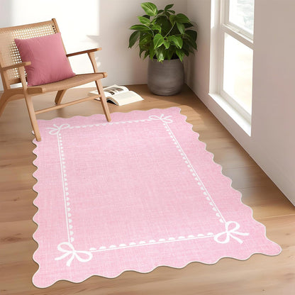 Scalloped Living Room Rugs 4x6 Washable Kids Bedroom Rug, Pink