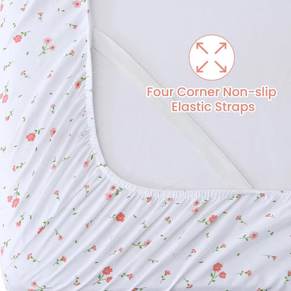 Pink Floral Queen Sheet Set Flower Bed Sheets Queen Size - 4 Piece Microfiber Patterned Fitted Bed Sheets with 15" Deep Pocket, Cozy Cute Pink Flower Sheets and Pillowcase Set