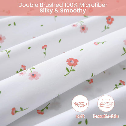 Pink Floral Queen Sheet Set Flower Bed Sheets Queen Size - 4 Piece Microfiber Patterned Fitted Bed Sheets with 15" Deep Pocket, Cozy Cute Pink Flower Sheets and Pillowcase Set