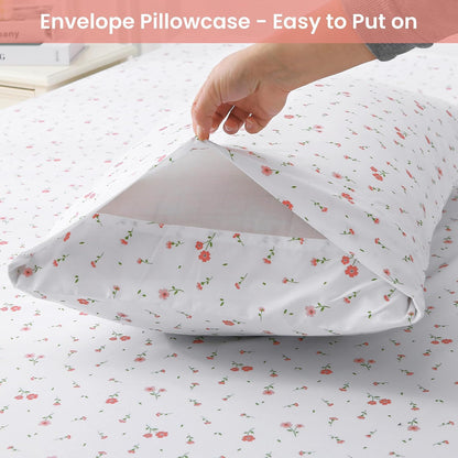 Pink Floral Queen Sheet Set Flower Bed Sheets Queen Size - 4 Piece Microfiber Patterned Fitted Bed Sheets with 15" Deep Pocket, Cozy Cute Pink Flower Sheets and Pillowcase Set