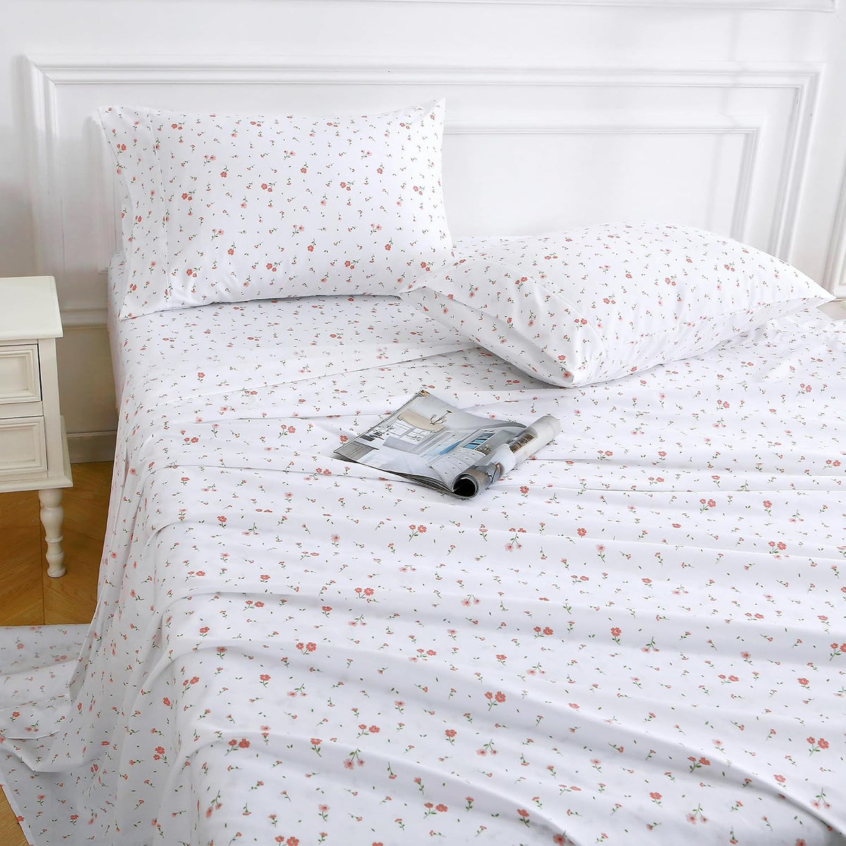 Pink Floral Queen Sheet Set Flower Bed Sheets Queen Size - 4 Piece Microfiber Patterned Fitted Bed Sheets with 15" Deep Pocket, Cozy Cute Pink Flower Sheets and Pillowcase Set