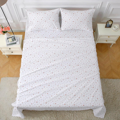 Pink Floral Queen Sheet Set Flower Bed Sheets Queen Size - 4 Piece Microfiber Patterned Fitted Bed Sheets with 15" Deep Pocket, Cozy Cute Pink Flower Sheets and Pillowcase Set