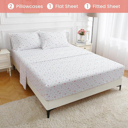 Pink Floral Queen Sheet Set Flower Bed Sheets Queen Size - 4 Piece Microfiber Patterned Fitted Bed Sheets with 15" Deep Pocket, Cozy Cute Pink Flower Sheets and Pillowcase Set