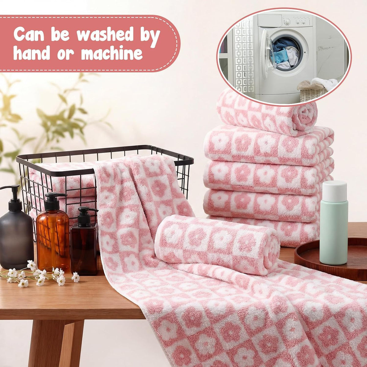 12 Pack Microfiber Bath Towels Bulk,Pink,Flowers