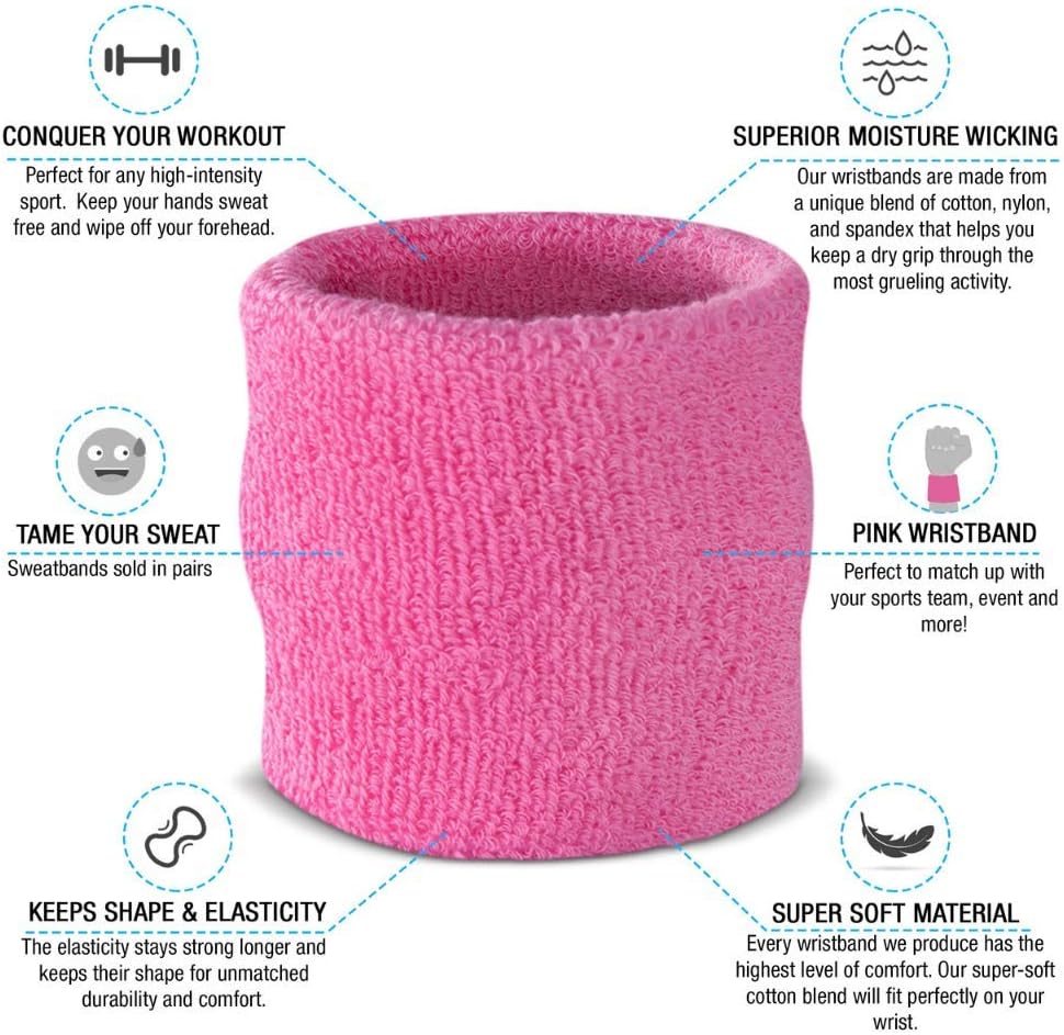 Wrist Sweatbands, Absorbent and Breathable Thick Cotton Bands for Working Out, Gymnastics, Basketball, Tennis, and Football, Multiuse Wristbands for Costumes and Cosplay