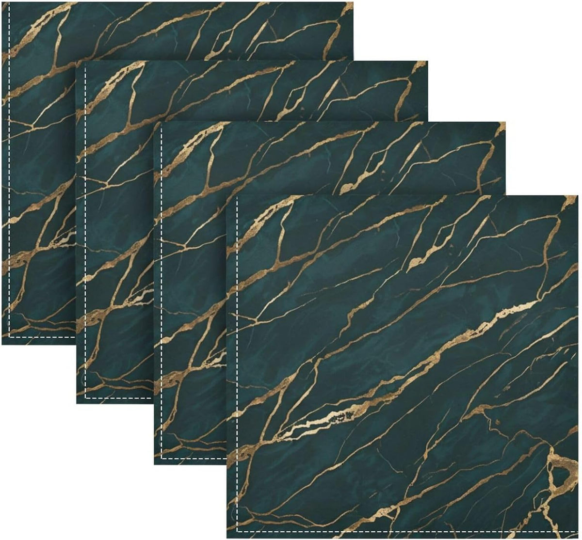 Emerald Gold Marble 20x20 Inch Cloth Napkins Set of 6, Satin Peach Skin Polyester Dinner Napkins, Washable Reusable Table Napkins with Hemmed Edges for Wedding Party Restaurant Everyday Use