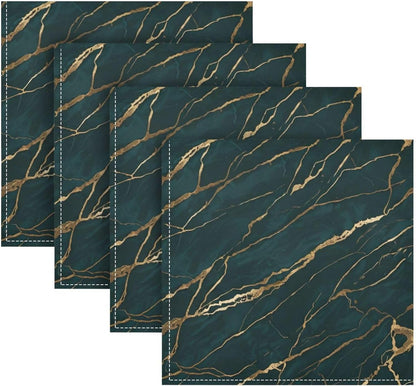 Emerald Gold Marble 20x20 Inch Cloth Napkins Set of 6, Satin Peach Skin Polyester Dinner Napkins, Washable Reusable Table Napkins with Hemmed Edges for Wedding Party Restaurant Everyday Use