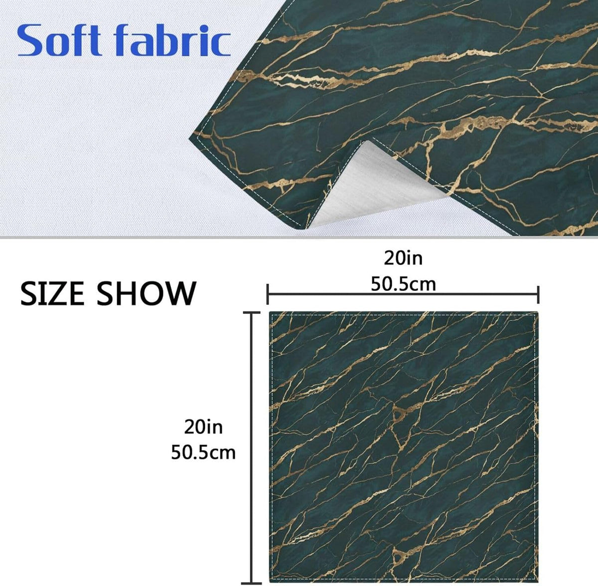 Emerald Gold Marble 20x20 Inch Cloth Napkins Set of 6, Satin Peach Skin Polyester Dinner Napkins, Washable Reusable Table Napkins with Hemmed Edges for Wedding Party Restaurant Everyday Use
