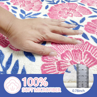 SHIYUE Cute Bath Mat for Bathroom Rugs, Ultra Soft and Fluffy Microfiber Water Absorption Non Slip Mat for Bedroom Kitchen Bathroom Toilet Floors(18"×26" Pink Flower)
