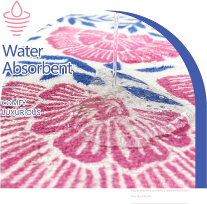 SHIYUE Cute Bath Mat for Bathroom Rugs, Ultra Soft and Fluffy Microfiber Water Absorption Non Slip Mat for Bedroom Kitchen Bathroom Toilet Floors(18"×26" Pink Flower)