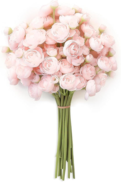 Ranunculus Artificial Flowers 18 Pcs Blush Faux Silk Mini Ranunculus Bulk Fake Wedding Filler Flowers for DIY Pink Bouquets, Centerpieces, Bridal Shower Decorations & Arrangements