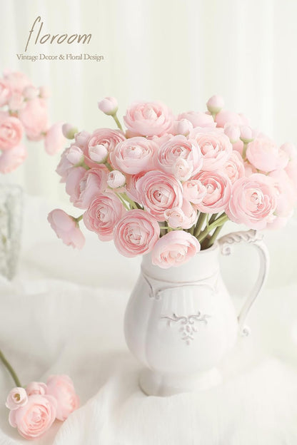 Ranunculus Artificial Flowers 18 Pcs Blush Faux Silk Mini Ranunculus Bulk Fake Wedding Filler Flowers for DIY Pink Bouquets, Centerpieces, Bridal Shower Decorations & Arrangements