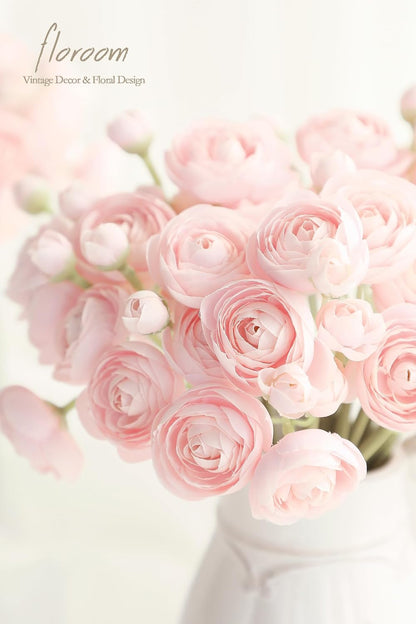 Ranunculus Artificial Flowers 18 Pcs Blush Faux Silk Mini Ranunculus Bulk Fake Wedding Filler Flowers for DIY Pink Bouquets, Centerpieces, Bridal Shower Decorations & Arrangements