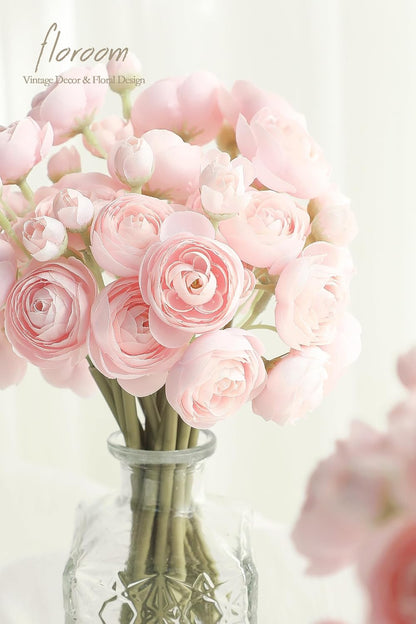 Ranunculus Artificial Flowers 18 Pcs Blush Faux Silk Mini Ranunculus Bulk Fake Wedding Filler Flowers for DIY Pink Bouquets, Centerpieces, Bridal Shower Decorations & Arrangements