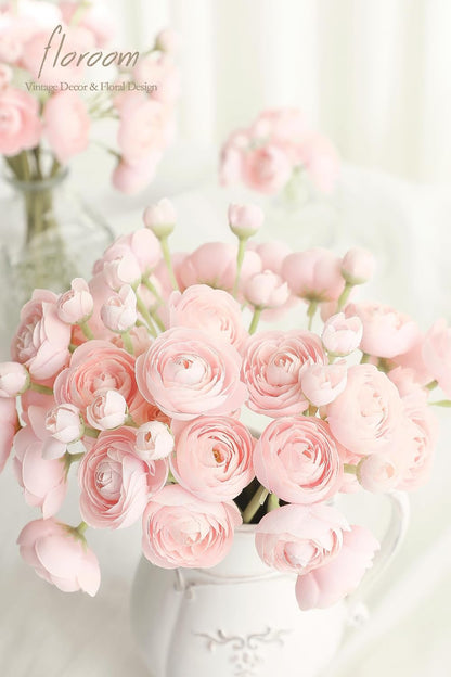 Ranunculus Artificial Flowers 18 Pcs Blush Faux Silk Mini Ranunculus Bulk Fake Wedding Filler Flowers for DIY Pink Bouquets, Centerpieces, Bridal Shower Decorations & Arrangements