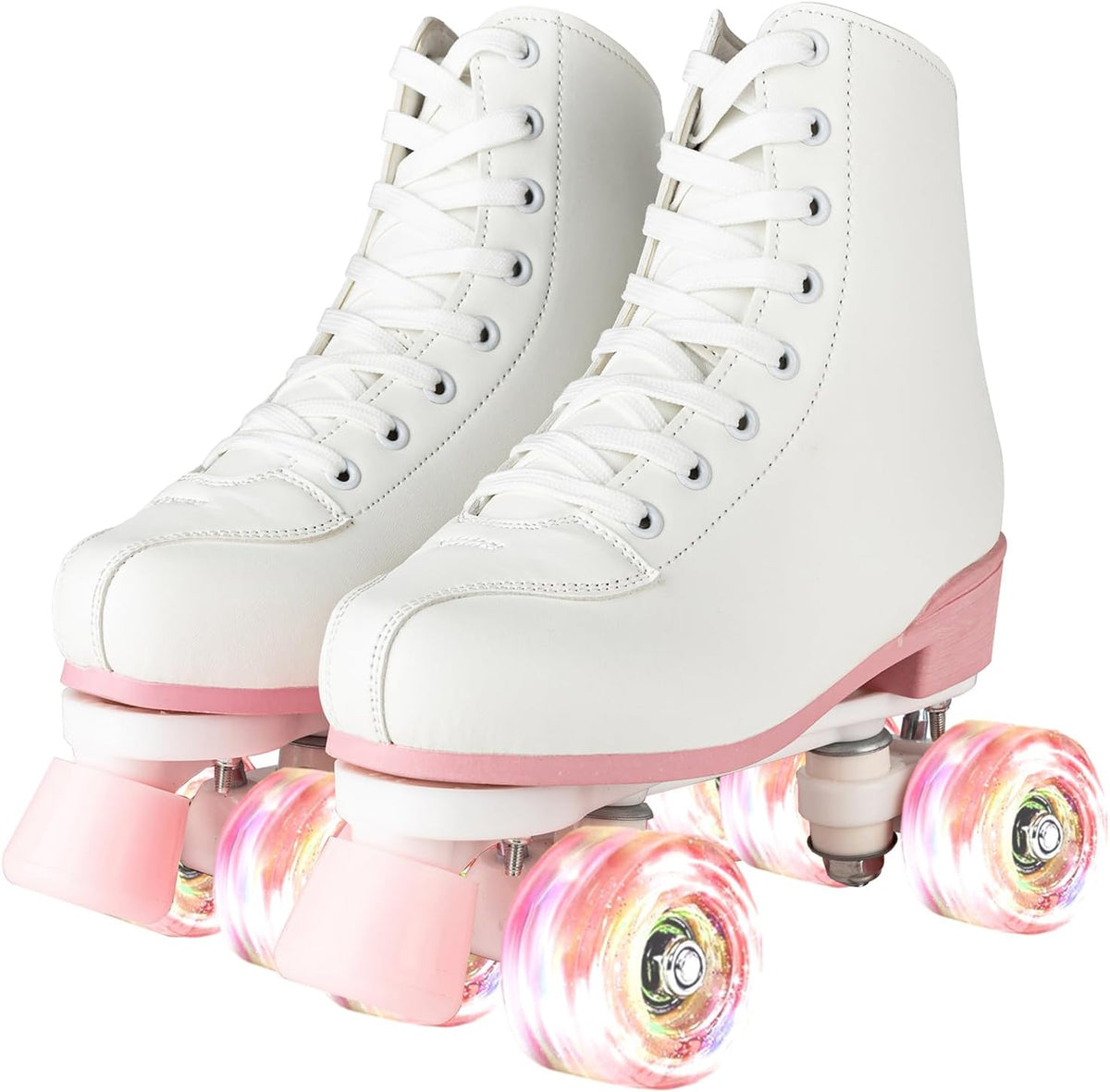 Women's High-Top PU Leather Roller Skates - Four-Wheel Shiny Skates for Girls Unisex