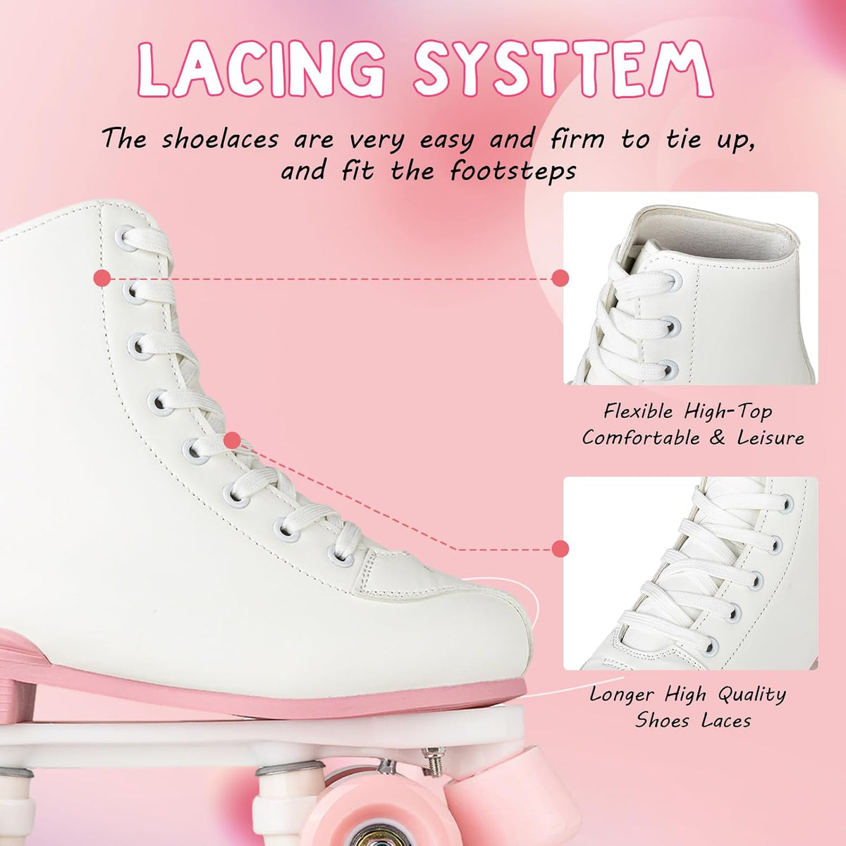 Women's High-Top PU Leather Roller Skates - Four-Wheel Shiny Skates for Girls Unisex