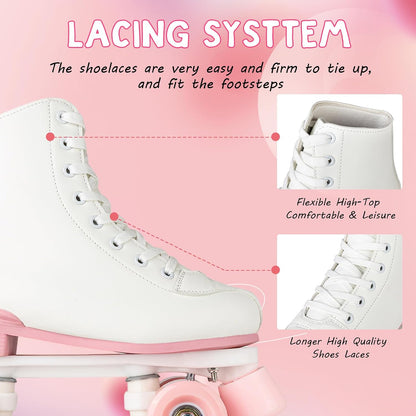 Women's High-Top PU Leather Roller Skates - Four-Wheel Shiny Skates for Girls Unisex