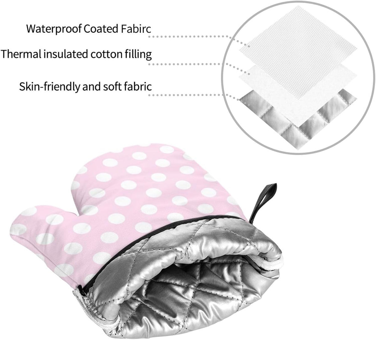 Light Pink Polka Dot Print A Oven Mitts and Pot Holders 4 pcs Set, Heat Resistant Silicone Oven Mitts Pot Holders for Kitchen Baking Cooking, Non-Slip Hot Pads Potholders Gloves