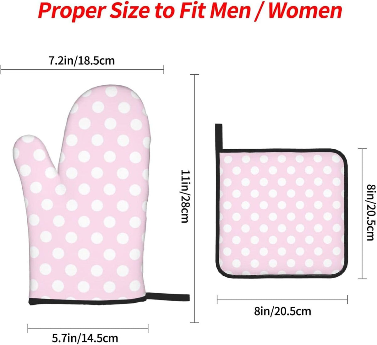 Light Pink Polka Dot Print A Oven Mitts and Pot Holders 4 pcs Set, Heat Resistant Silicone Oven Mitts Pot Holders for Kitchen Baking Cooking, Non-Slip Hot Pads Potholders Gloves