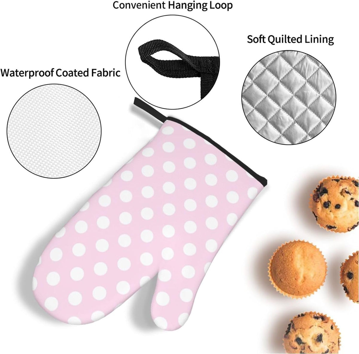 Light Pink Polka Dot Print A Oven Mitts and Pot Holders 4 pcs Set, Heat Resistant Silicone Oven Mitts Pot Holders for Kitchen Baking Cooking, Non-Slip Hot Pads Potholders Gloves