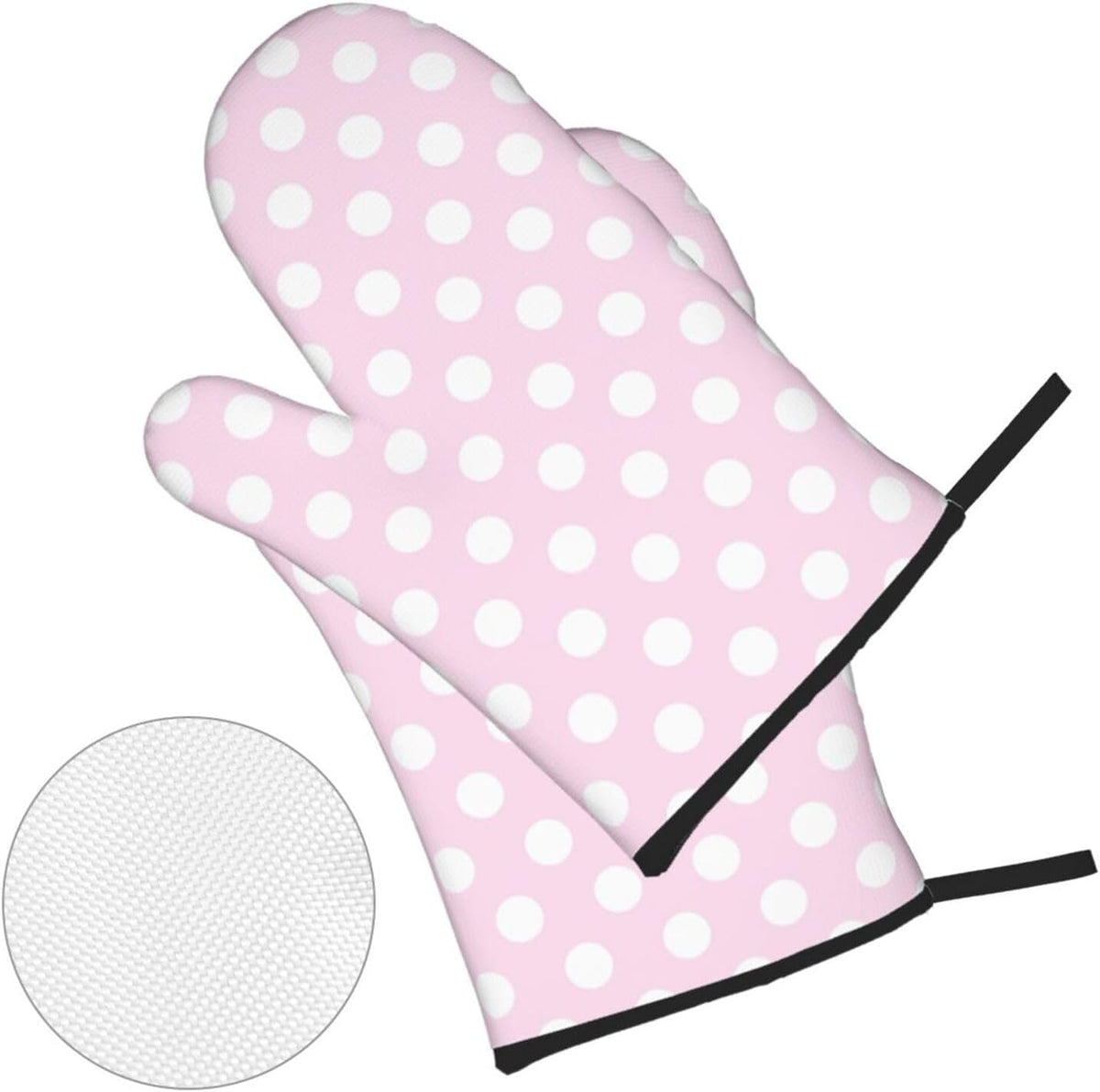 Light Pink Polka Dot Print A Oven Mitts and Pot Holders 4 pcs Set, Heat Resistant Silicone Oven Mitts Pot Holders for Kitchen Baking Cooking, Non-Slip Hot Pads Potholders Gloves