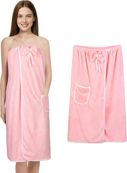 Towel Wrap Women Shower Robe Adjustable Closure Bathrobe with Hair Drying Towel & Spa Wraps