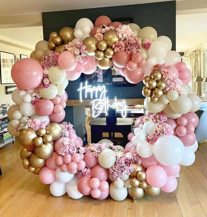 Pink and Gold Balloons, 12 Inch Pink White Metallic Chrome Gold Confetti Pink Latex Balloons with Ribbon Pink Gold Party Balloons Set for Girls Baby Shower Birthday Princess Party Decorations