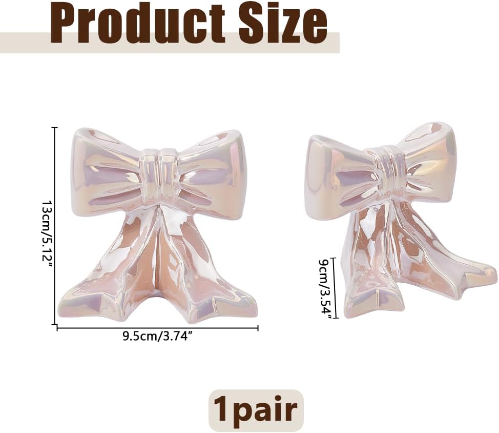 1Pair Bow Ceramic Bookend Pink Bowknot Bookends Cute Book Stopper for Shelves 5.12x3.74x3.54 Inch Desktop Book Ends for Bedroom Living Room Merch Apartment Bookshelf