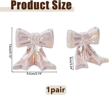 1Pair Bow Ceramic Bookend Pink Bowknot Bookends Cute Book Stopper for Shelves 5.12x3.74x3.54 Inch Desktop Book Ends for Bedroom Living Room Merch Apartment Bookshelf