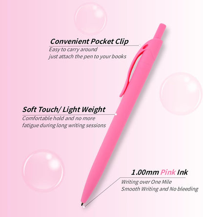 Ballpoint Pens Bulk, 50 Pack Pink Ink 1.00mm, No Bleed Click Pens