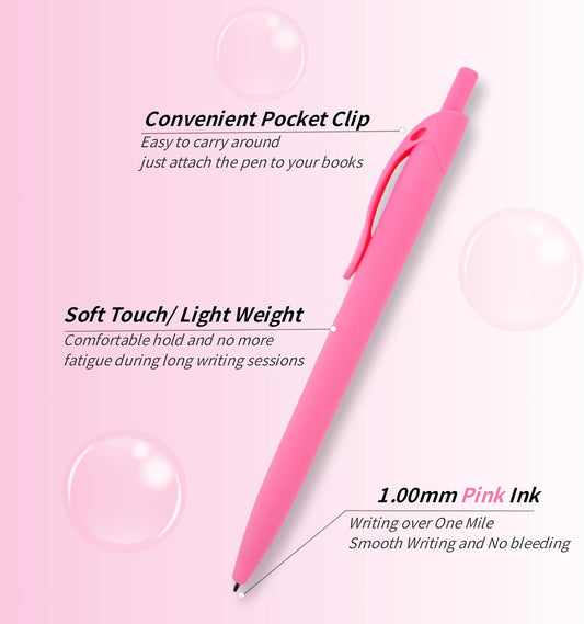 Ballpoint Pens Bulk, 50 Pack Pink Ink 1.00mm, No Bleed Click Pens
