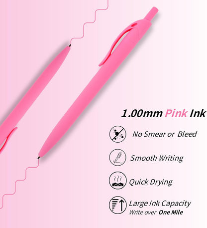 Ballpoint Pens Bulk, 50 Pack Pink Ink 1.00mm, No Bleed Click Pens