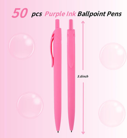 Ballpoint Pens Bulk, 50 Pack Pink Ink 1.00mm, No Bleed Click Pens