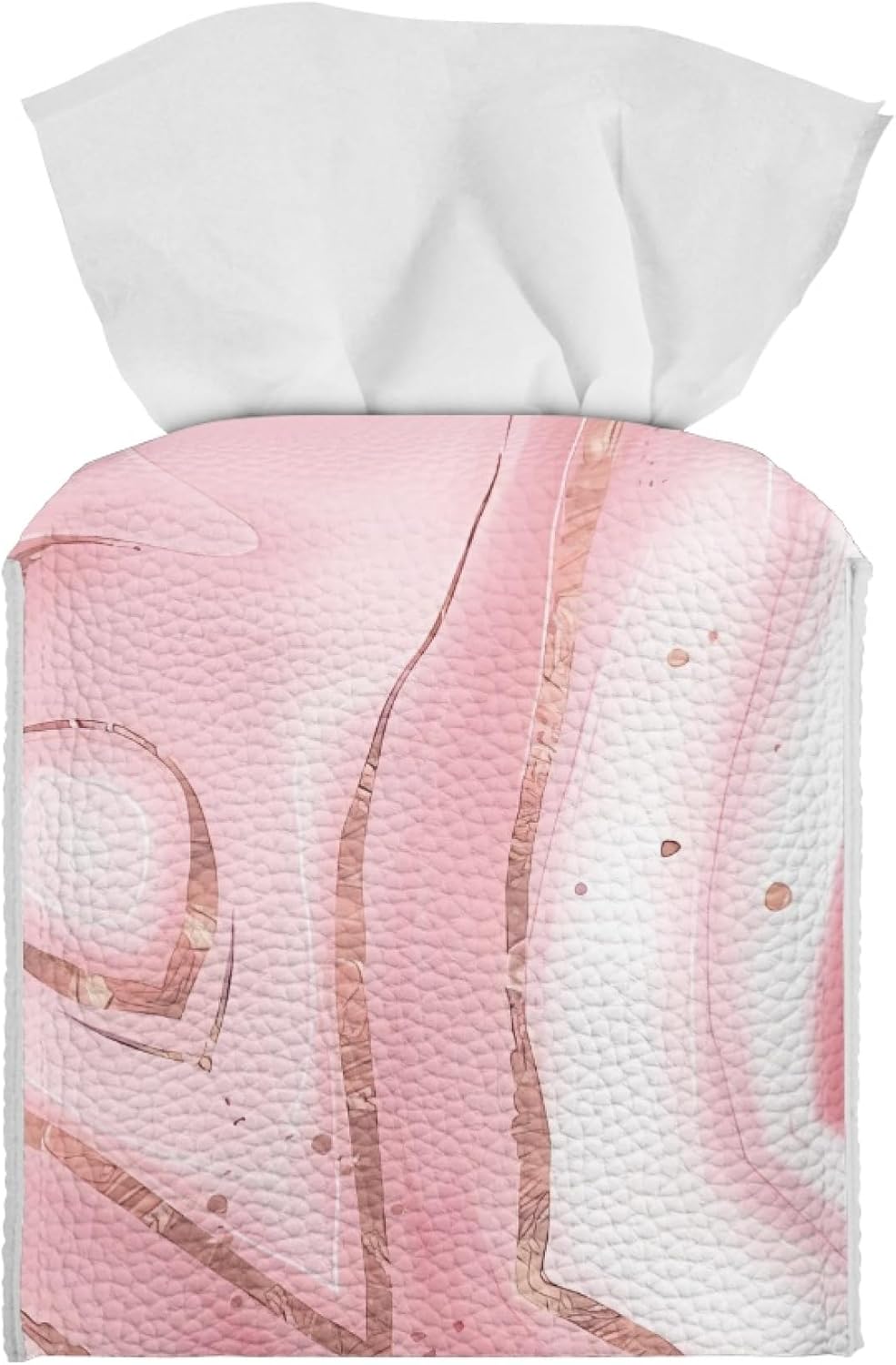 Pink Leather Tissue Box Cover Marble Tissue Box Holder Square Decorative Cube Paper Napkin Organizer for Tabletop Office Car Bathroom