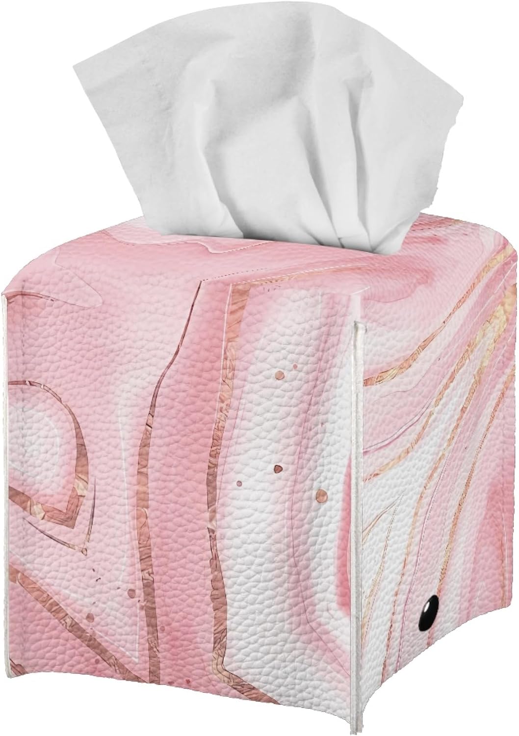 Pink Leather Tissue Box Cover Marble Tissue Box Holder Square Decorative Cube Paper Napkin Organizer for Tabletop Office Car Bathroom