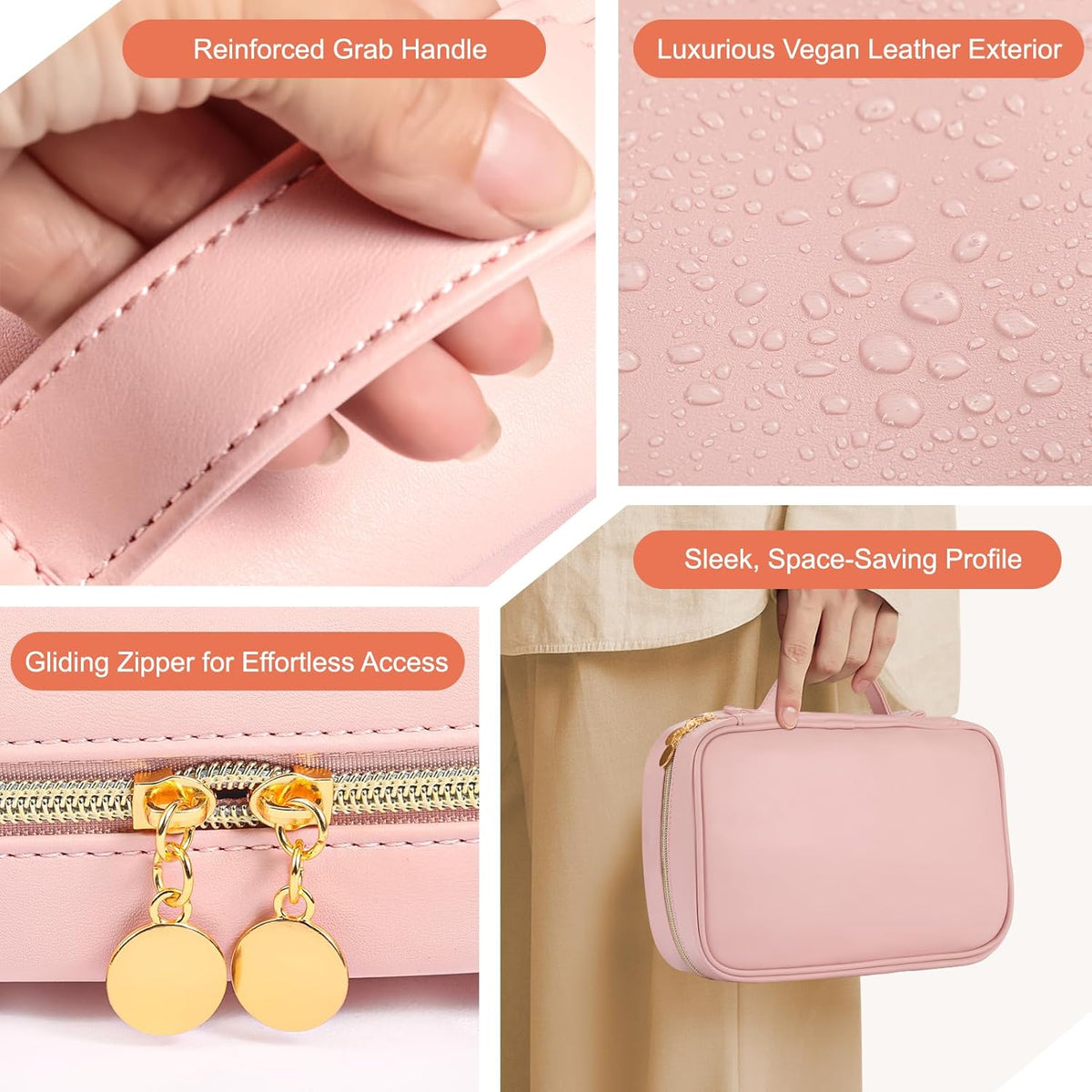 Travel Jewelry Organizer for Women, Detachable Pouches, Tangle-Free, Pink