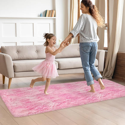 Plush Fluffy Pink Rugs for Bedroom Girls Room Runner Pink Area Rug