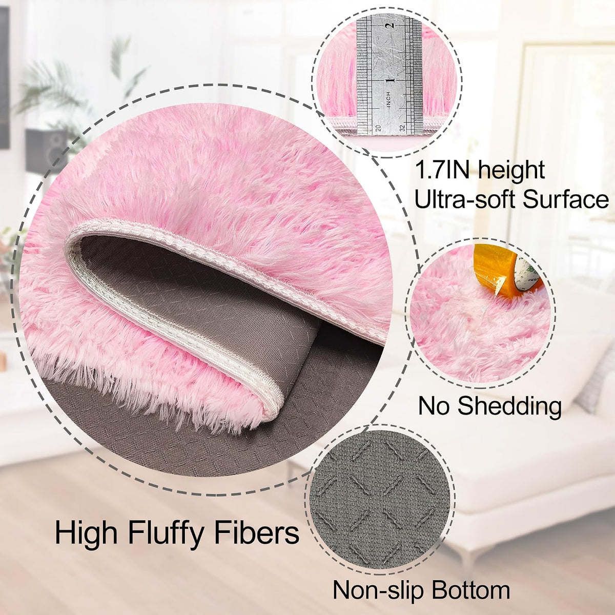 Plush Fluffy Pink Rugs for Bedroom Girls Room Runner Pink Area Rug