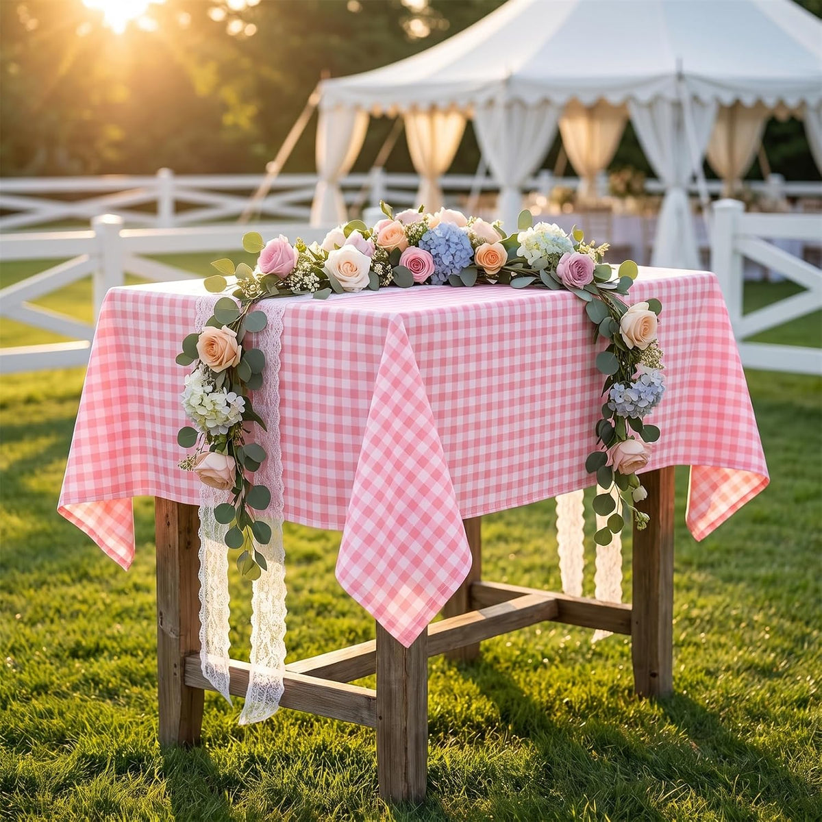 Pink Gingham Tablecloth 54x54 Checkered Table Cloth for Picnic