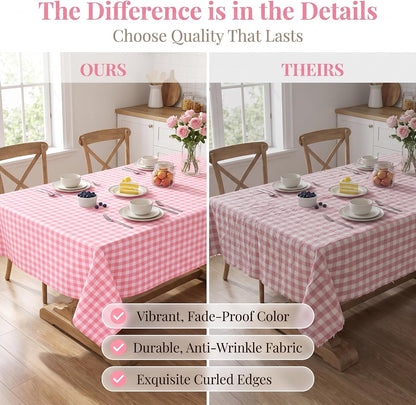 Pink Gingham Tablecloth 54x54 Checkered Table Cloth for Picnic