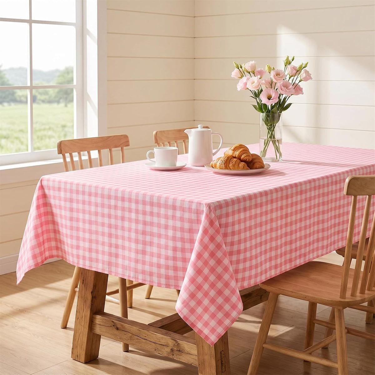 Pink Gingham Tablecloth 54x54 Checkered Table Cloth for Picnic
