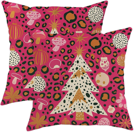 Christmas Tree Throw Pillow Covers, Festive Modern Ornaments Stars Xmas Peach Soft Velvet Washable Couch Pillow Covers for Home Bedroom Living Room Sofa Couch Decor 12x12 Inch