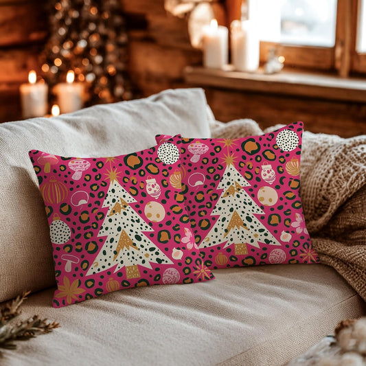 Christmas Tree Throw Pillow Covers, Festive Modern Ornaments Stars Xmas Peach Soft Velvet Washable Couch Pillow Covers for Home Bedroom Living Room Sofa Couch Decor 12x12 Inch